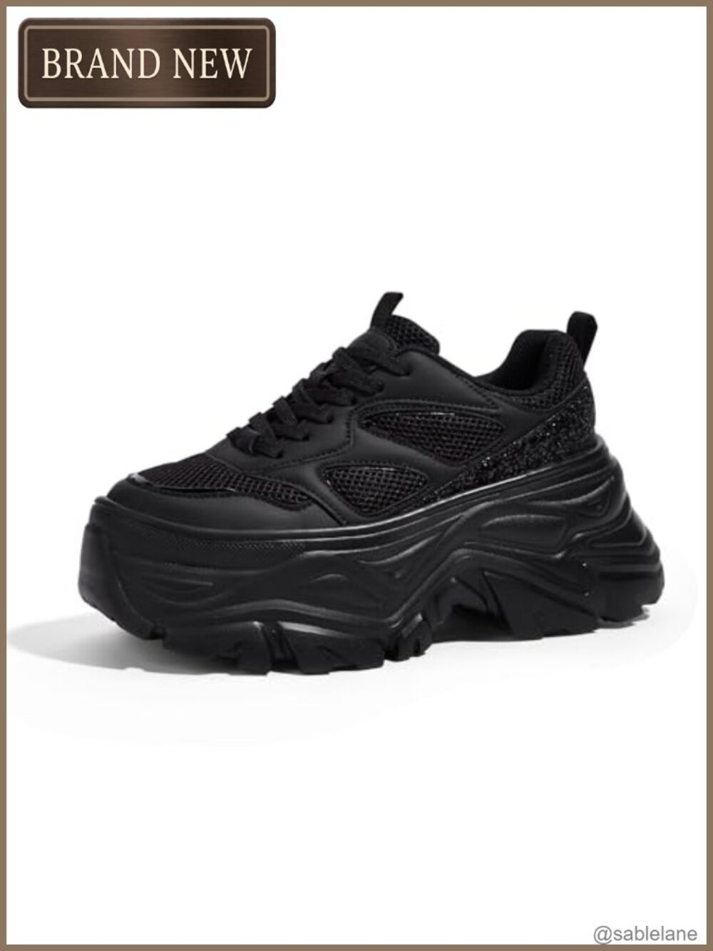 Rhinestone Chunky Sneakers Breathable PU Leather Women's Fashion Sneakers